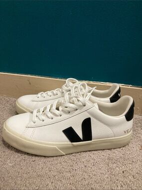 Veja Campo White Leather Sneakers with Black V Accent